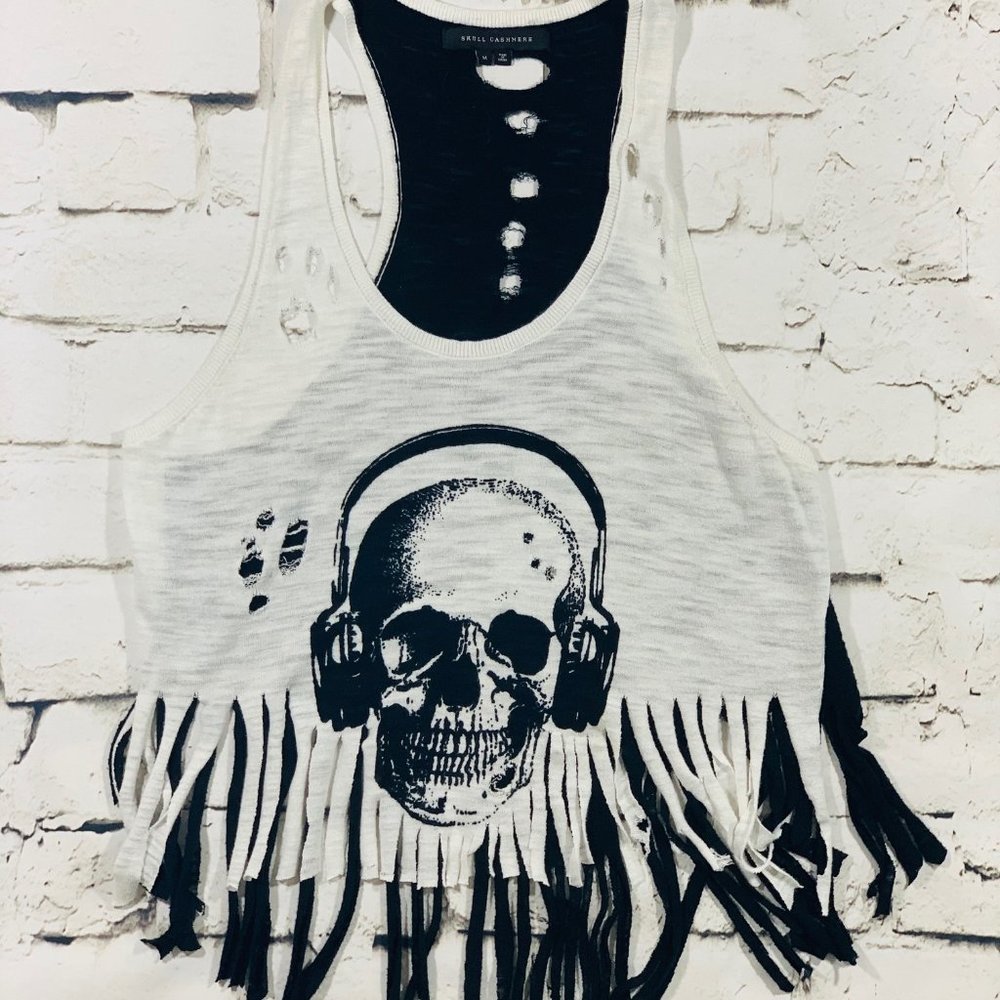 Skull Cashmere oversize fringe knit tank